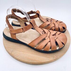 Earth Origins Sandals Womens 12 Brown Leather Ankle Strap Fisherman Flats